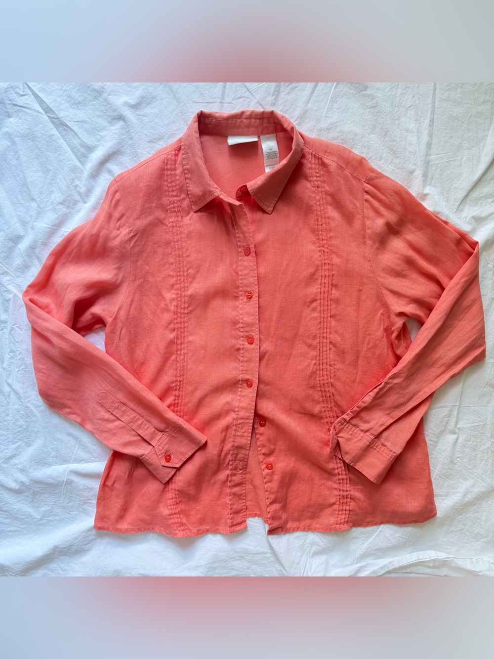 Vintage Liz Claiborne 100% Linen Orange Button Down Shirt Sz 14